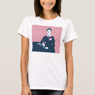 Emily Dickinson roze en blauw shirt op wit