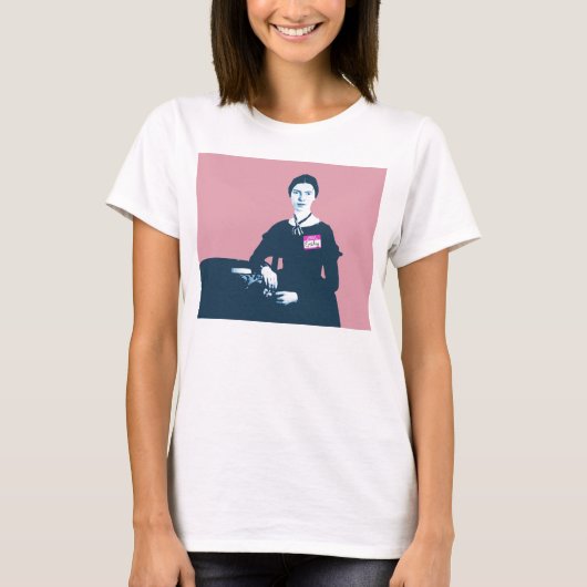 Emily Dickinson roze en blauw shirt op wit (Voorkant)