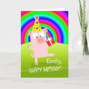 Emily Happy Birthday met Dansende Pig Kaart