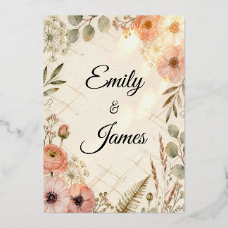 Emily & James Boho Watercolor Trouwuitnodiging | Folie Uitnodiging