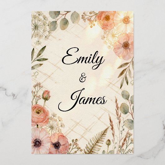 Emily & James Boho Watercolor Wedding Invitation | Folie Uitnodiging (Voorkant)