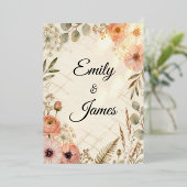 Emily & James Boho Watercolor Wedding Invitation | Folie Uitnodiging (Staand Voorkant)