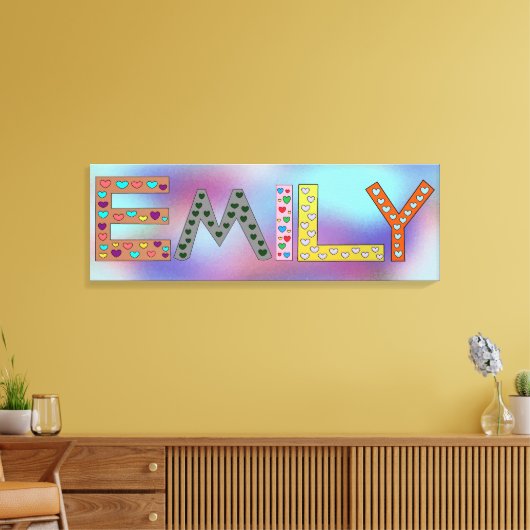 EMILY Kleurrijke Letters Meisje Naam Design Canvas Afdruk (Insitu (Woonkamer))