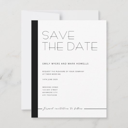 EMILY Modern minimalistisch monochroom Bewaar de d Save The Date (Voorkant)