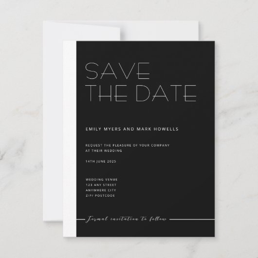 EMILY Modern minimalistisch monochroom Bewaar de d Save The Date (Voorkant)