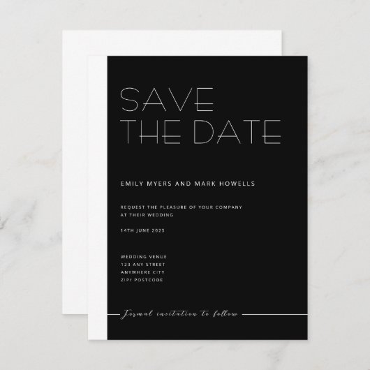 EMILY Modern minimalistisch monochroom Bewaar de d Save The Date (Voorkant / Achterkant)