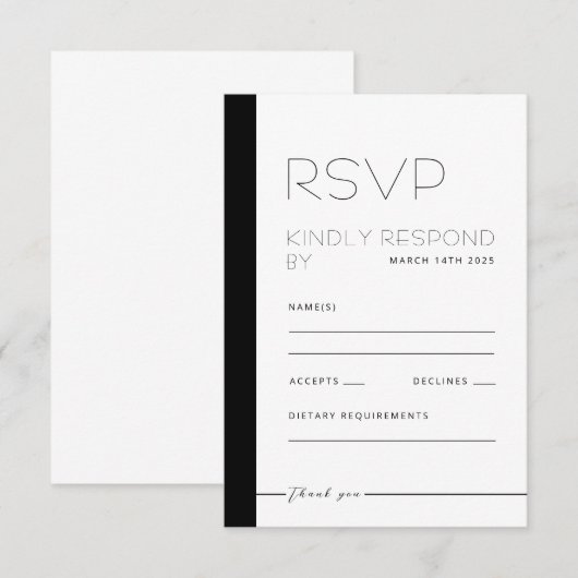 EMILY Modern Minimalistische Monochrome Reactie Ka RSVP Kaartje (Voorkant / Achterkant)