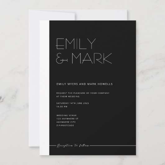 EMILY Modern Minimalistische Monochrome Uitnodigin Kaart (Voorkant)