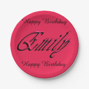 Emily, Naam, Logo, Roze verjaardagsbord Papieren Bordje