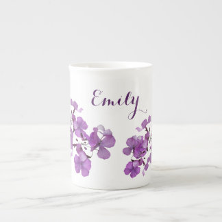 Emily naam monogram paarse bloemen Porselein Kop