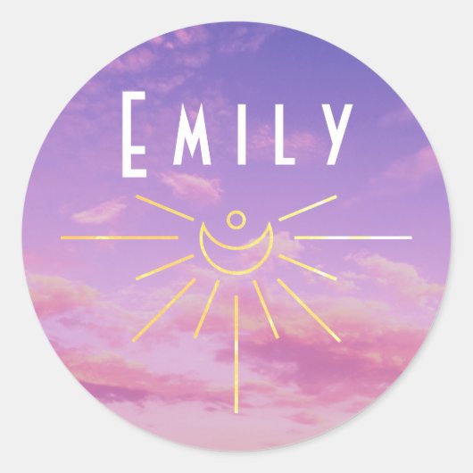Emily Naam Op Maat Gemaakte Stickers Rond Sun Boho (Voorkant)