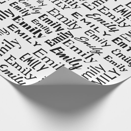Emily naam op wit cadeaupapier (Hoek)