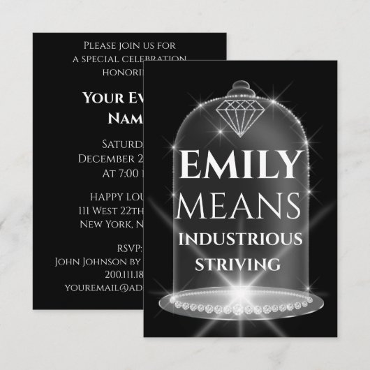 Emily Name bedoelt Diamond Birthday Party Kaart (Voorkant / Achterkant)