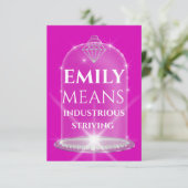 Emily Name Betekenis Diamond Birthday Pink Kaart (Staand voorkant)