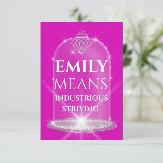 Emily Name Betekenis Diamond Birthday Pink Kaart (Staand voorkant)