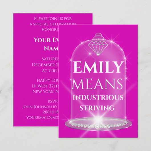 Emily Name Betekenis Diamond Birthday Pink Kaart (Voorkant / Achterkant)