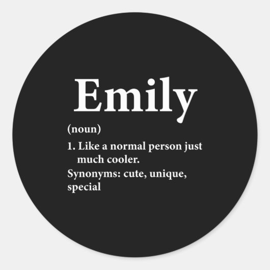 Emily Name Definition Funny D Ronde Sticker (Voorkant)