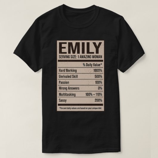 Emily Nutrition Facts Name Nickname Alias Title Fr T-shirt (Design voorkant)