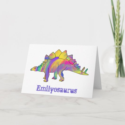 Emily osaurus Colorful Stegosaurus Dinosaur Art Feestdagen Kaart (Voorkant)