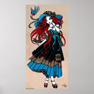 'Emma' 50's Rockabilly Swallow Tattoo Angel Poster