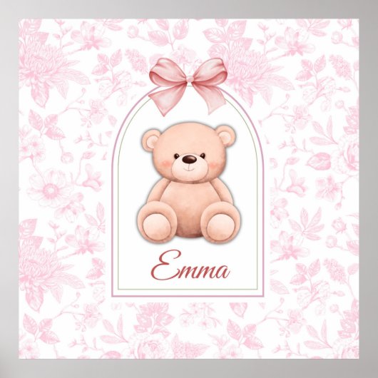 Emma | Aangepaste Roze Teddybeer Nursery Design Poster (Voorkant)