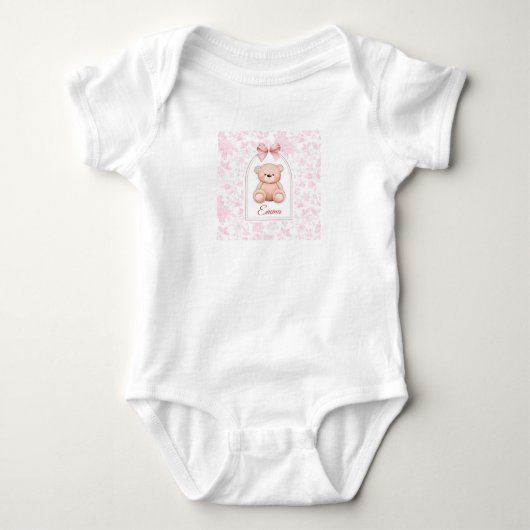Emma | Aangepaste Roze Teddybeer Nursery Design Romper (Voorkant)