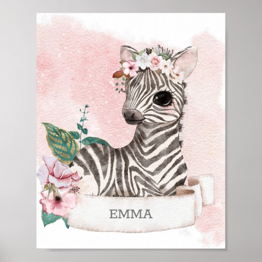 ** EMMA Baby Zebra Nursery Girl Oerwoud Naam Poster (Voorkant)