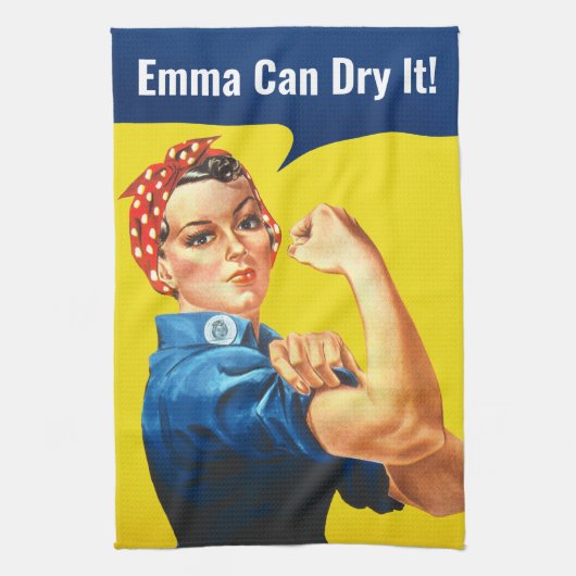 "EMMA Can DRY It" motivatie Rosie the Riveter, Theedoek (Verticaal)