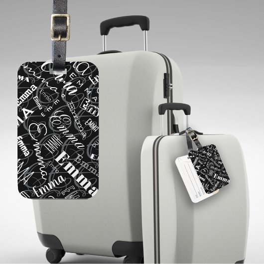 Emma Custom Name Zwart Wit Bagagelabel