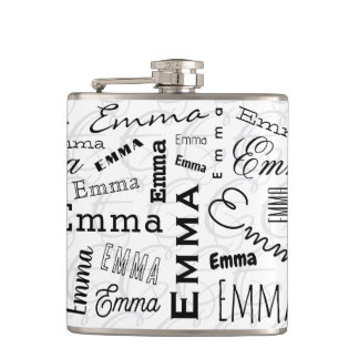 Emma Custom Name Zwart Wit Heupfles