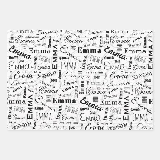 Emma Custom Name Zwart Wit Inpakpapier Vel (Voorkant 2)