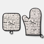 Emma Custom Name Zwart Wit Ovenwant & Pannenlap Set (Voorkant)