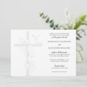 Emma Elegant Cross & Doves Christelijk Wedding Kaart (Staand voorkant)