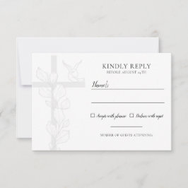 Emma Elegant Cross & Doves Christelijk Wedding RSVP Kaartje