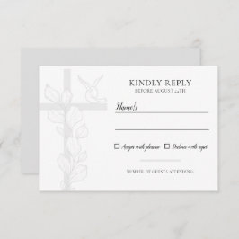 Emma Elegant Cross & Doves Christelijk Wedding RSVP Kaartje