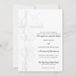 Emma Elegant Cross & Doves katholieke bruiloft Kaart