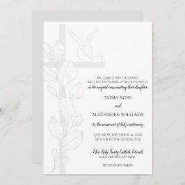 Emma Elegant Cross & Doves katholieke bruiloft Kaart