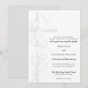 Emma Elegant Cross & Doves katholieke bruiloft Kaart