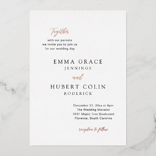 Emma Elegant Huwelijk Folie Uitnodiging (Voorkant)