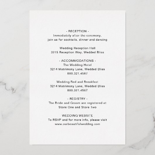 Emma Elegant Wedding Folie Uitnodiging (Achterkant)