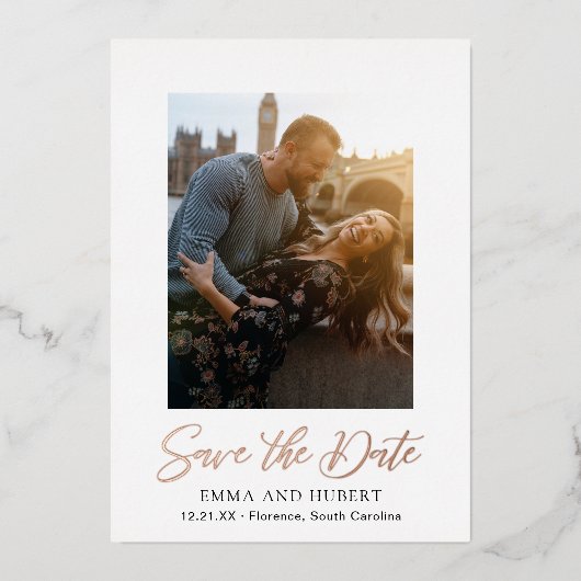 Emma Elegant Wedding Save the Date Folie Uitnodiging (Voorkant)