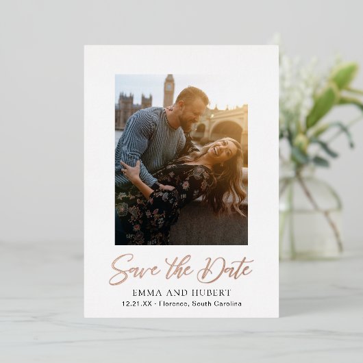 Emma Elegant Wedding Save the Date Folie Uitnodiging (Staand Voorkant)