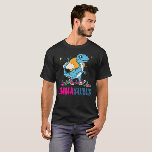 Emma EMMASAURUS Personalized Name Dino Dinosaur Bi T-shirt (Voorkant volledig)