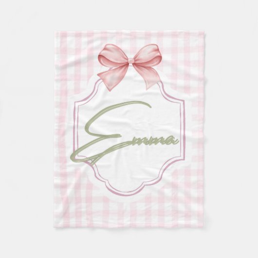 Emma gepersonaliseerde roze strik & gingham print fleece deken (Voorkant)