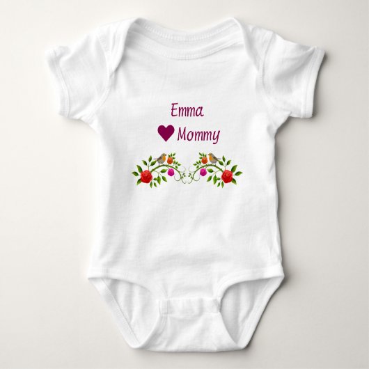 Emma Hearts houdt van mammie Twins Flowers Birds Romper (Voorkant)