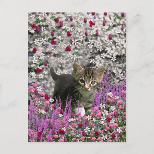 Emma in Flowers I - Little Grey Kitty Cat Briefkaart (Voorkant)