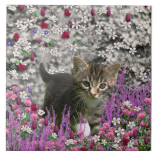 Emma in Flowers I - Little Grey Kitty Cat Tegeltje