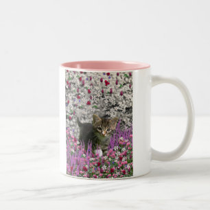 Emma in Flowers I - Little Grey Tabby Kitten Tweekleurige Koffiemok
