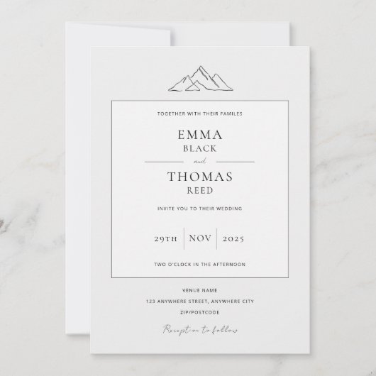 EMMA Mountain Minimalist Dove Grey Invitation Kaart (Voorkant)