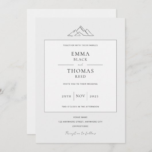 EMMA Mountain Minimalist Dove Grey Invitation Kaart (Voorkant / Achterkant)
